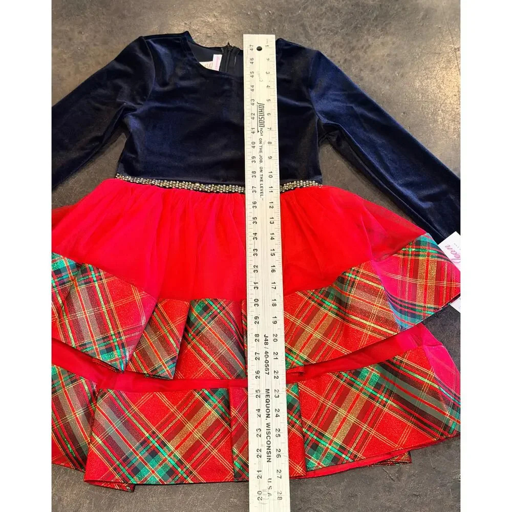 Bonnie Jean Red Velvet & Plaid Tiered Holiday Dress Girls New Christmas Size 8